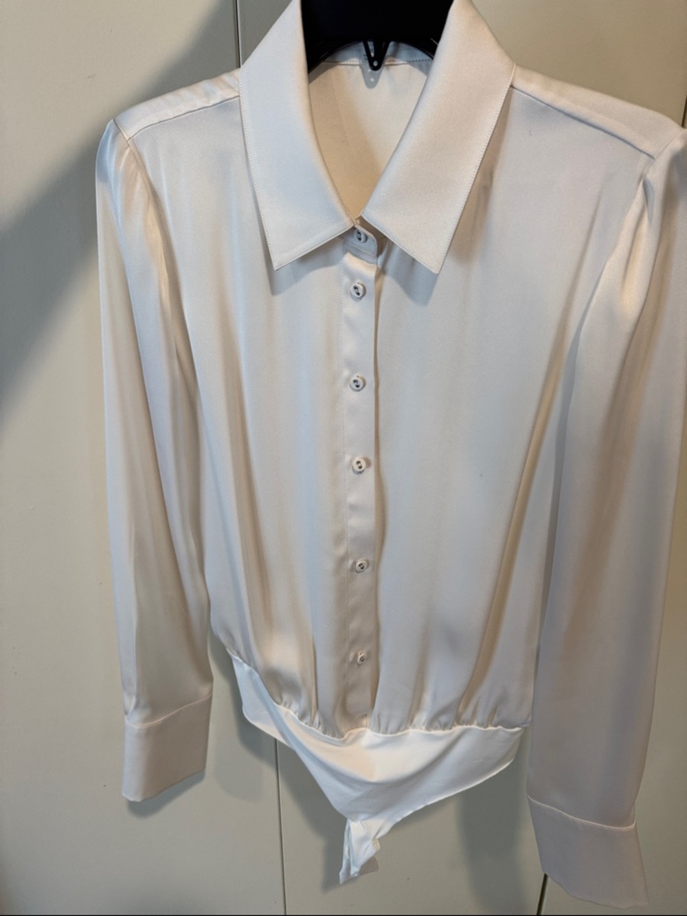Favorite Daughter Cream Satin Button-Front Bodysuit